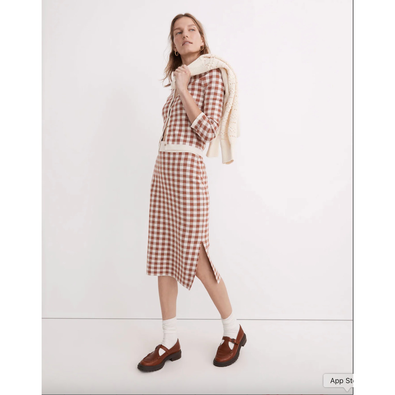 Madewell Carmon Crop Cardigan Sweater Brown/Cream Plaid Xs